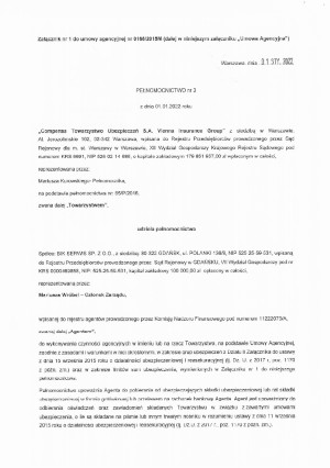 Compensa TU SA VIG -pełnomocnictwo nr 3 z dn. 01.01.2022